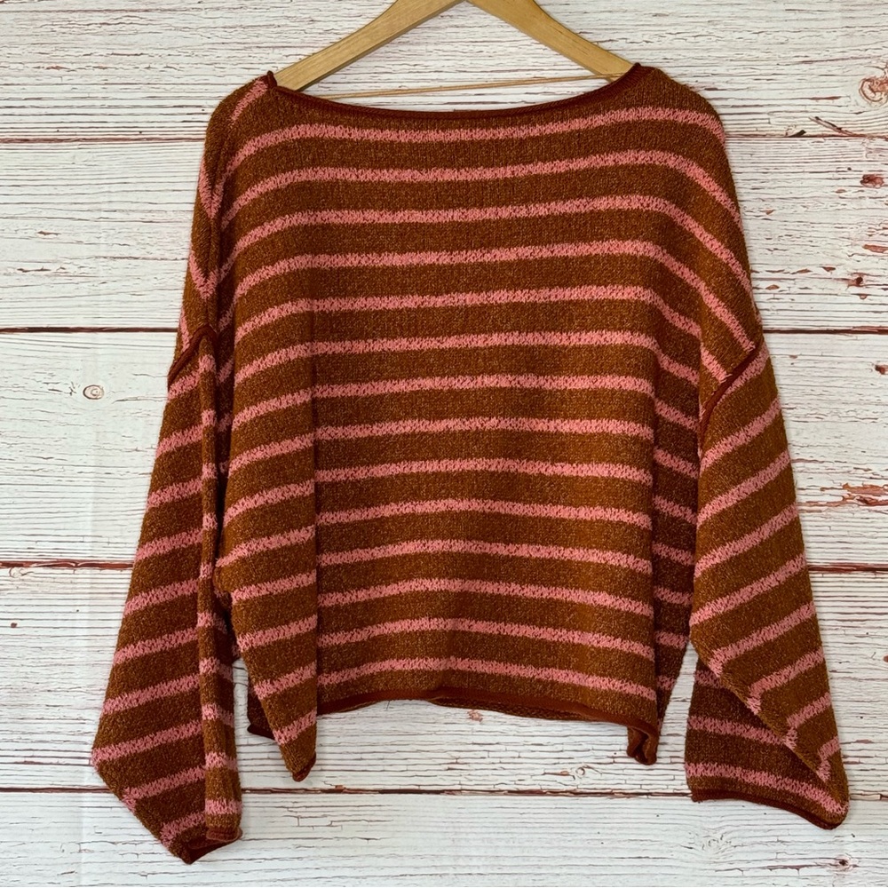 Free People Bardot Slouchy Sweater in Cedar Flower Combo Stripe Sz S - Picture 7 of 14